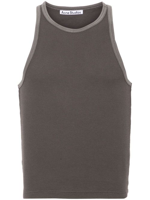 Waffle-knit cotton tank top - Grey