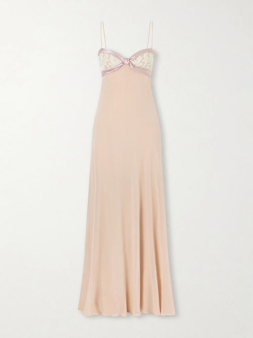 Lace- And Satin-trimmed Silk-georgette Gown