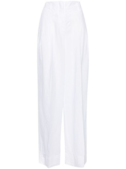 High-waist wide-leg linen trousers - White