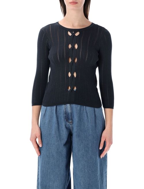 Reversible Rib-Knit Sweater with 3/4-Length Sleeves