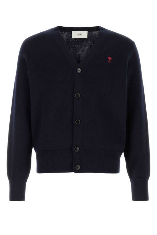 Logo-Embroidered Merino Wool Cardigan — Navy