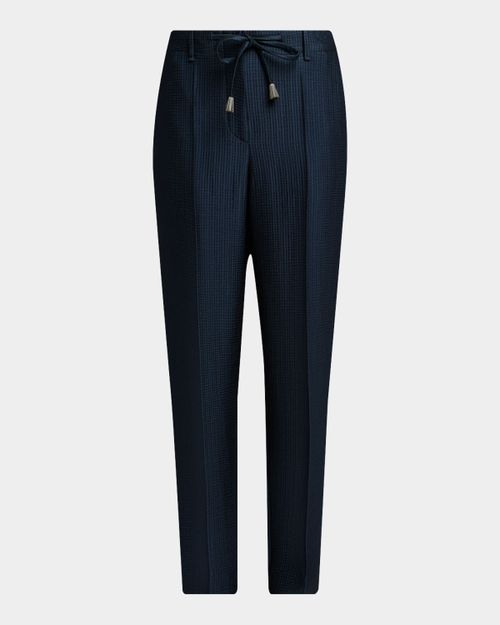 Metallic Pleated Straight-Leg Trousers