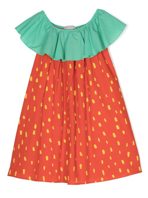 Strawberry intarsia-knit cotton dress - Red