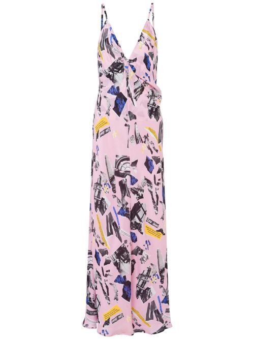 Newspaper clippings-print maxi dress - Pink