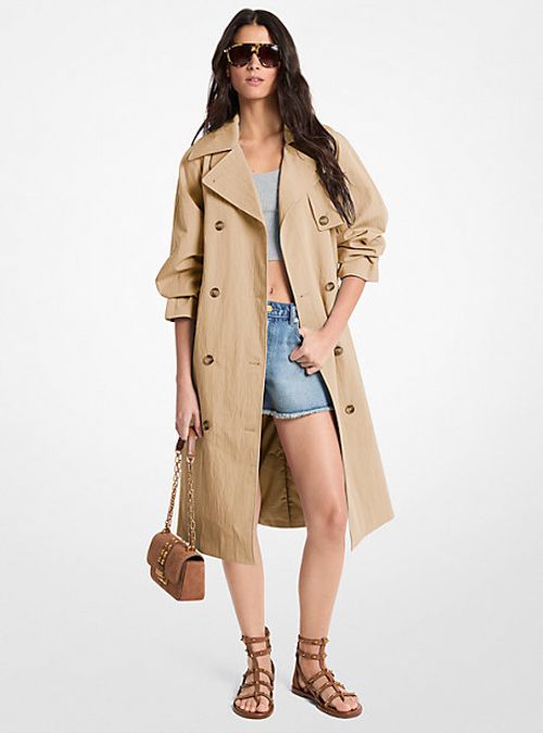 Oversized Washed Cotton and Nylon Trench Coat
