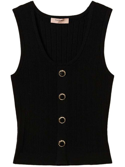 Decorative-buttons knitted top - Black