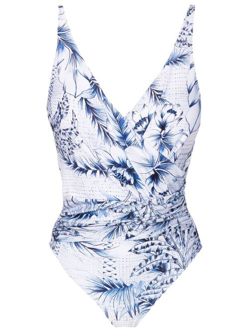 Palm-tree print swimsuit - Blue