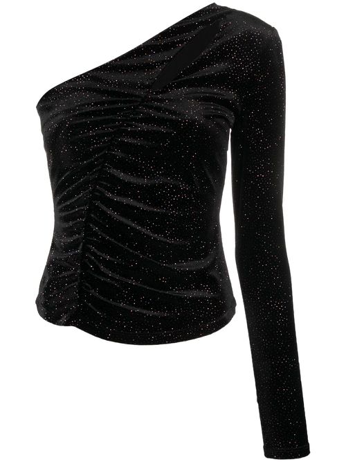 Glitter-detail asymmetric velvet top - Black