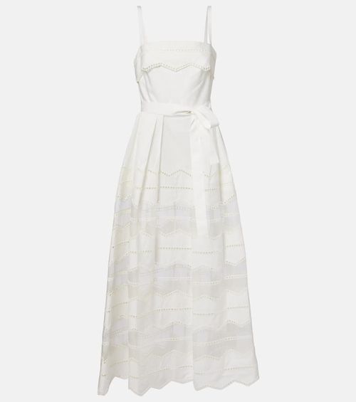 Belted organza-trimmed cotton maxi dress