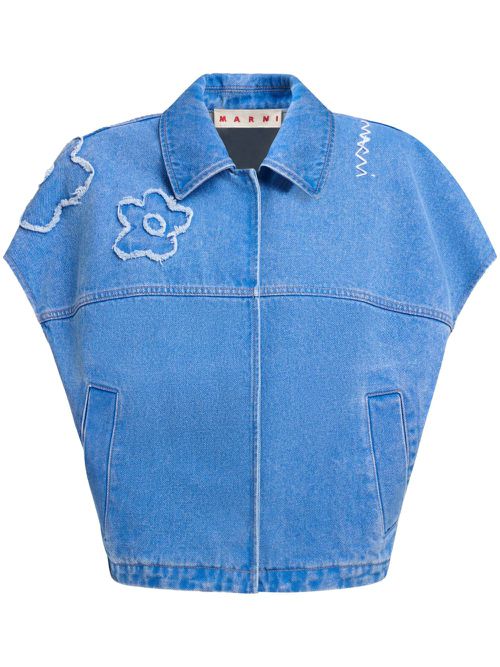 Embroidered short-sleeve jacket - Blue