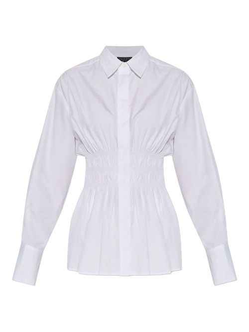Smocked-waist button-down shirt - White