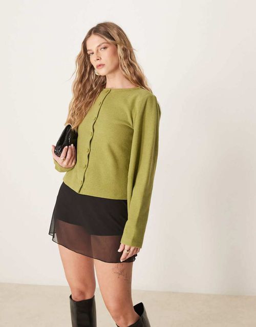 ASOS DESIGN cocoon super soft cardigan in olive-Brown