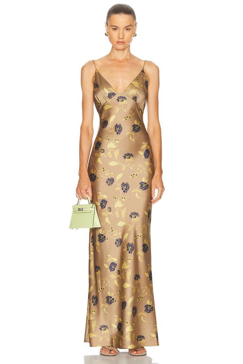 Staud Hank Silk Dress in Vintage Floral - Taupe. S also in