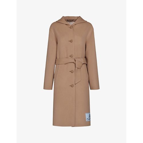 Womens Dijon Deconstructed-shoulder Adjustable-belt Relaxed-fit Wool-blend Hooded Coat 8