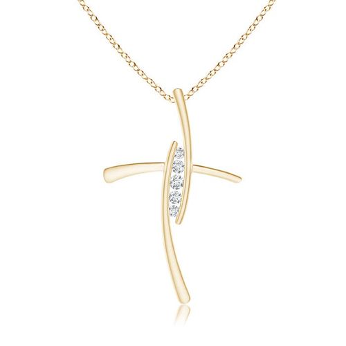 Angara 2.4 MM Lab-Grown Grooved Five Stone Diamond Bypass Cross Pendant in 18K Yellow Gold