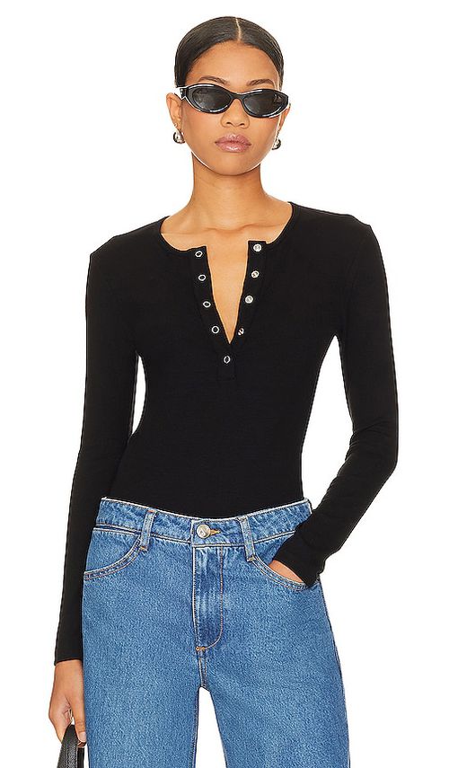 LNA Dalston Ribbed Henley Top in White. L also in
