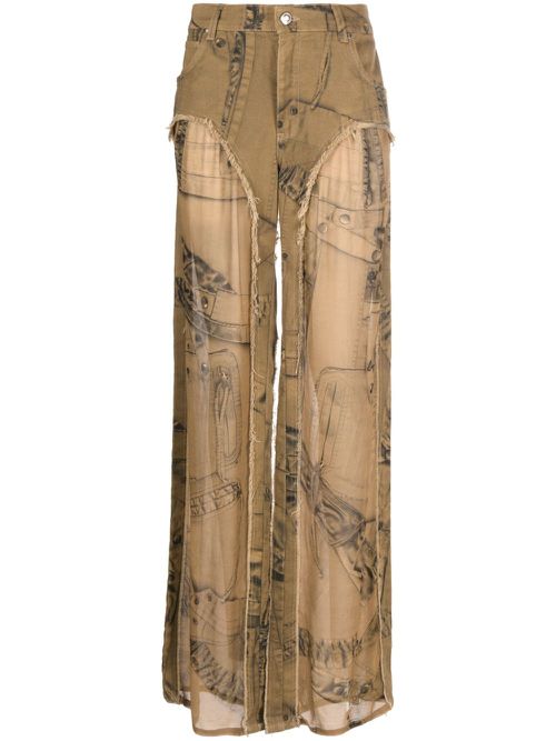 Semi-sheer panel trousers - Brown