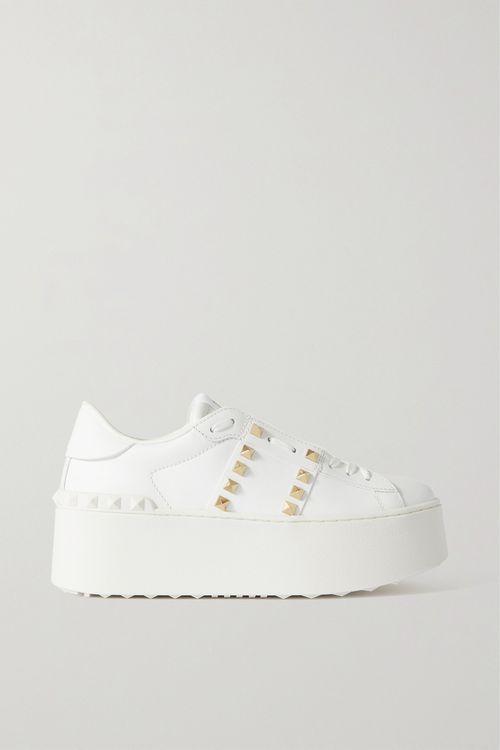 Rockstud Untitled Leather Platform Sneakers - White