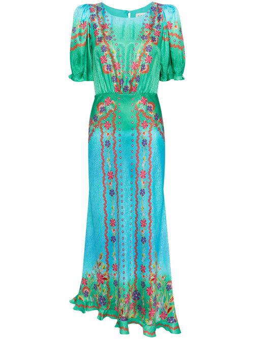 Vida floral-print silk dress - Blue