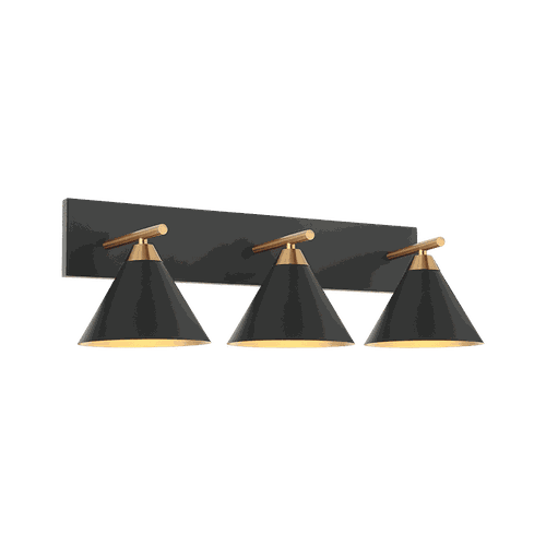 Aged Gold Brass Matte Black Three Light Wall Sconce from the Bliss Collection