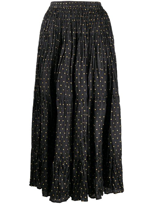 Polka dot print creased skirt - Black