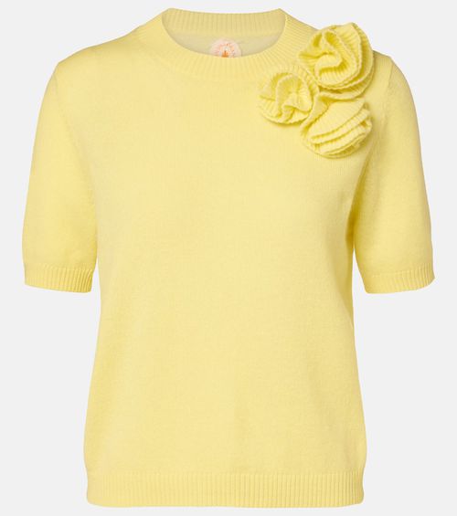 Floral-appliqué cashmere and wool sweater