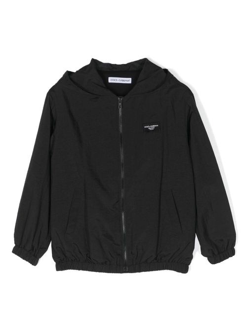 Logo-patch ripstop hooded jacket - Black