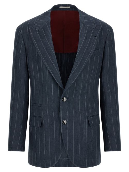 Hemp & Silk Pinstriped Blazer — Blue