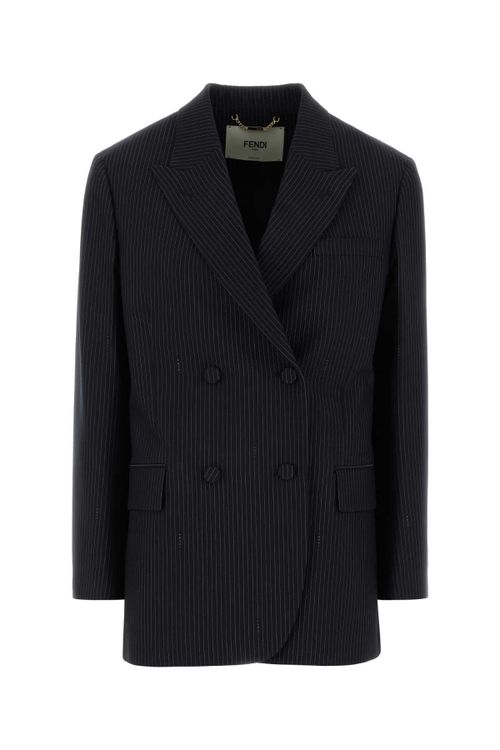 Pinstriped Wool Blazer — Navy