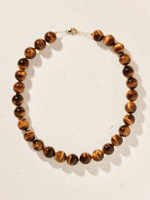 Oracle 14-karat Gold, Tiger's Eye And Crystal Necklace - Brown