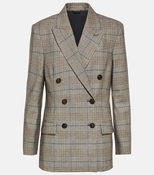 Checked wool-blend blazer