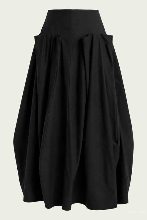 Compact Eco Poplin Pinched Pleat Full Skirt in Black