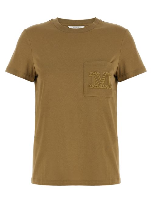 Monogram-Embroidered Cotton T-Shirt — Brown