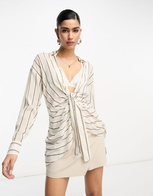 Stripe tie front beach shirt in white - part of a set