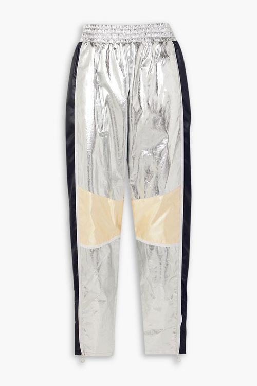 Metallic satin-trimmed coated-cotton tapered pants - Metallic - FR 44