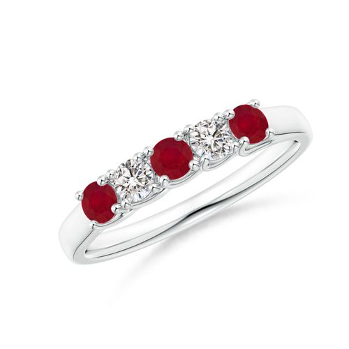Angara 0.33 Carat Half Eternity Five Stone Ruby and Diamond Wedding Band in 18K White Gold