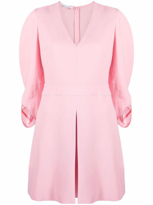 V-neck front-pleat dress - Pink