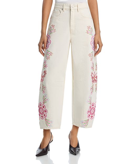 High Rise Barrel Leg Jeans in Spring Fling