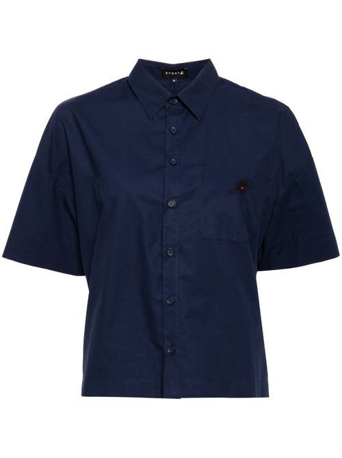Dino-embroidered short-sleeved shirt - Blue