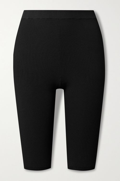Ribbed Stretch-knit Shorts - Black - XS