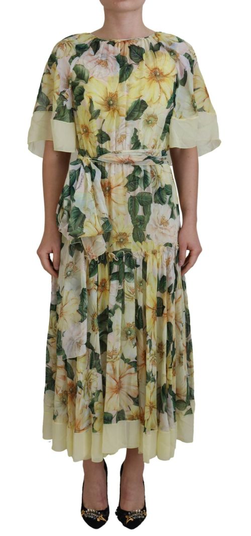 Floral Print Silk Dress — Multicolor