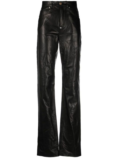 Straight-leg lambskin trousers - Black