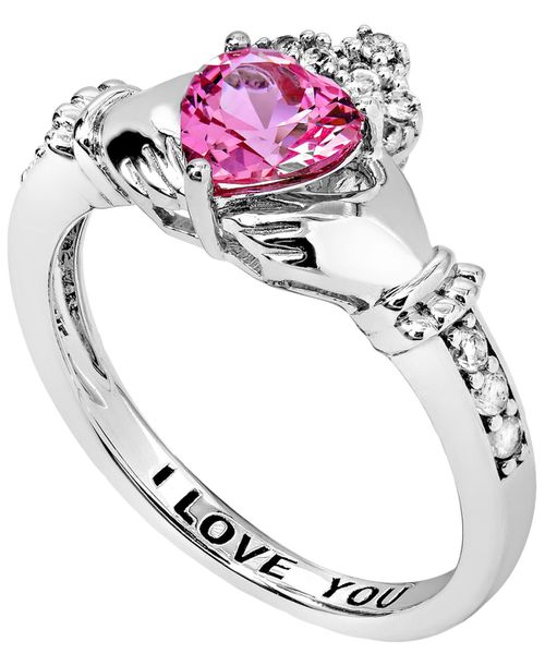 Women's Claddagh Heart Ring in Sterling Silver - Medium Pink