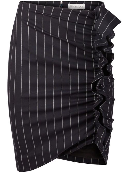 Pinstripe Draped Mid Skirt - Black