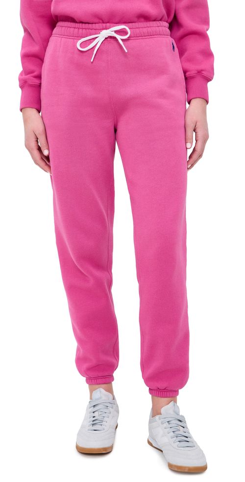 Arctic Fleece Knit Ankle Jogger Pants Accent Pink