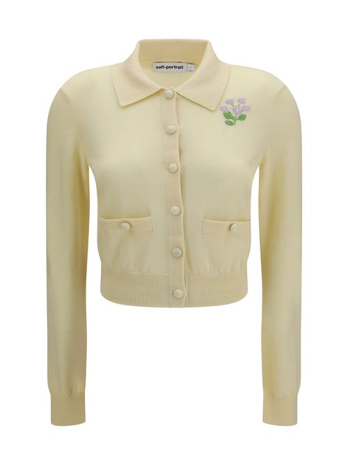 Floral Embroidered Wool Cardigan — Yellow