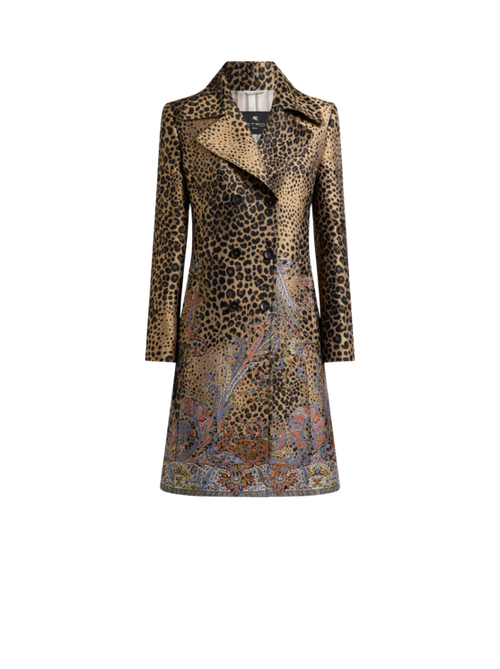 Double-breasted Jacquard Coat With Paisley And Animal Motif