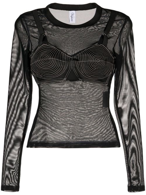 Mesh long-sleeved top - Black