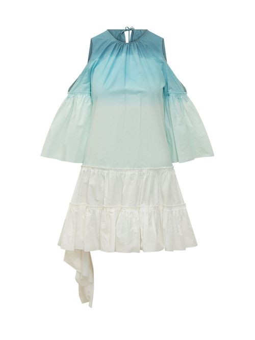 Blue Ombre Round Neck Midi Dress