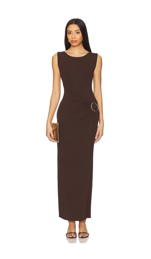 4th & Reckless Nia Jersey Knit Gold Buckle Dress in Brown. -  XS also in L